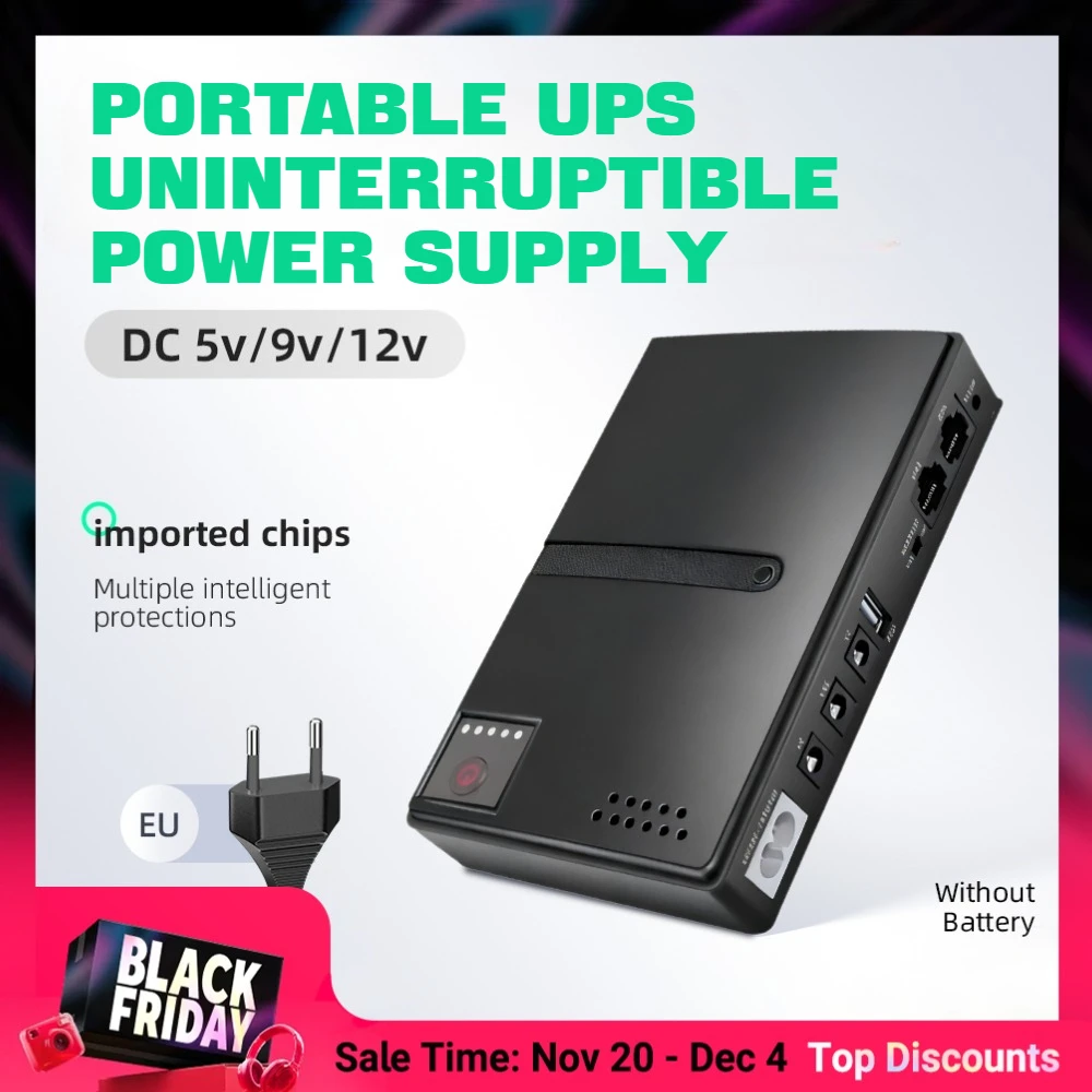 

Mini UPS DC Backup Power for Router & Modem ,Uninterruptible Power Supply AC 220V EU Plug To DC 5V 9V 12V Battery not included