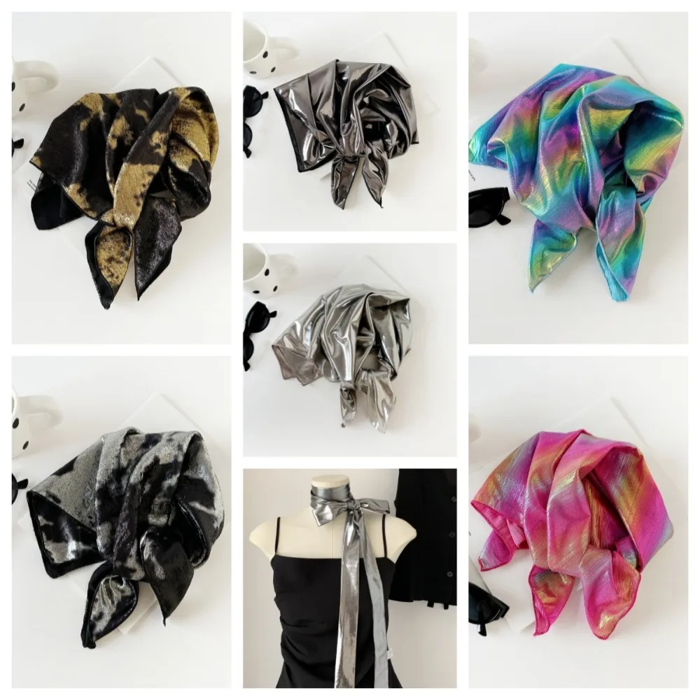 Y2K – foulard pour cheveux en argent liquide, enveloppe douce, Hip Hop, couleur Laser, bandeau mince, Punk, Bandana pour filles