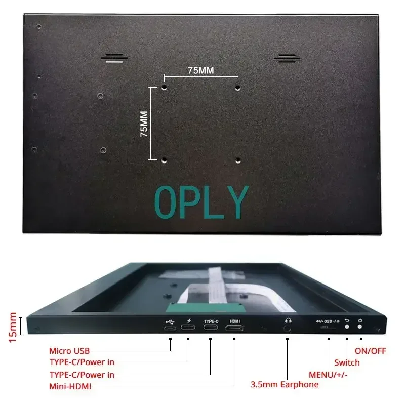 universal Metal case back cover 11.6 13.3 15.6 17.3 9.7 inch for TYPE-C mini HDMI-compatible USB Controller board and Panel LED