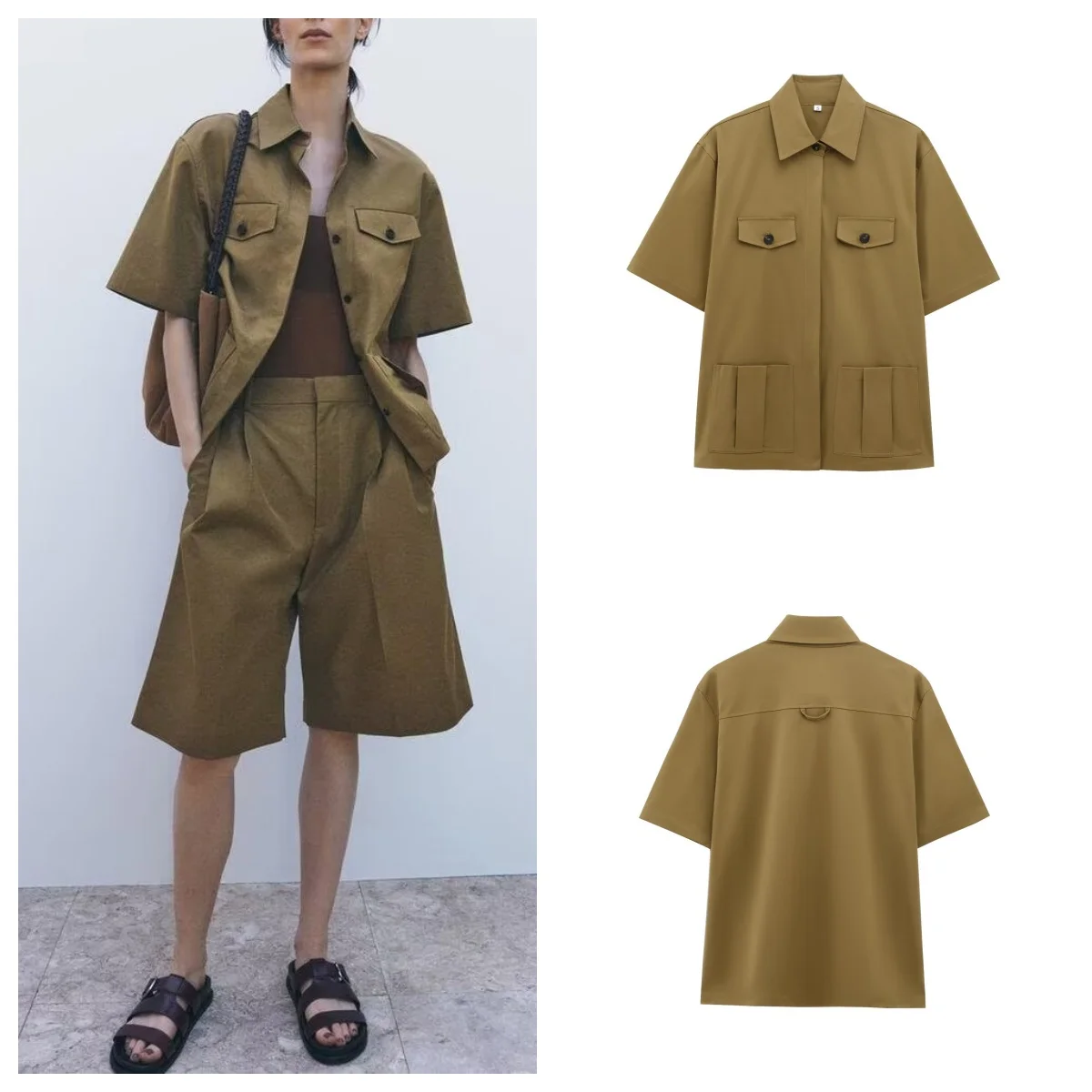 

European and American style summer new lapel pocket decoration loose casual short-sleeved shirt