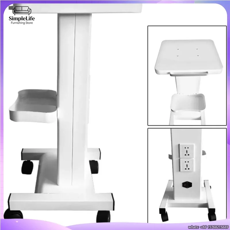 

2 Tier Beauty Trolley Cart with Power Sockets Rolling Utility Storage Organizer for Salon Spa Clinic Office 88 lbs Capacity