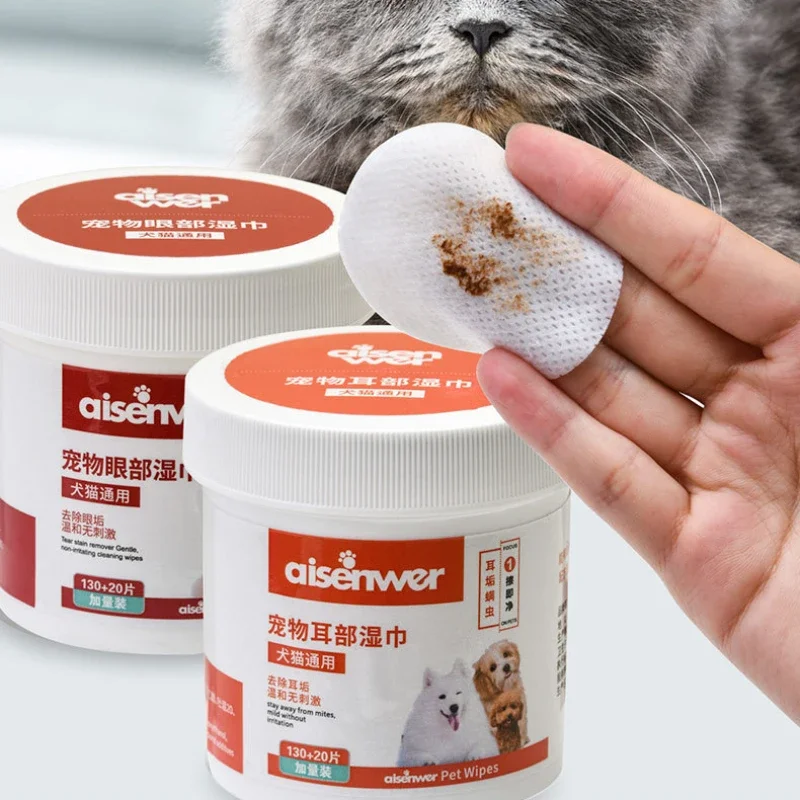 150 Uds. Toallitas para ojos de gato y perro, toallitas suaves para limpieza de orejas y ojos de mascota, toallitas quitamanchas para perros y gatos, elimina la descarga y el desgarro de Mucus seco