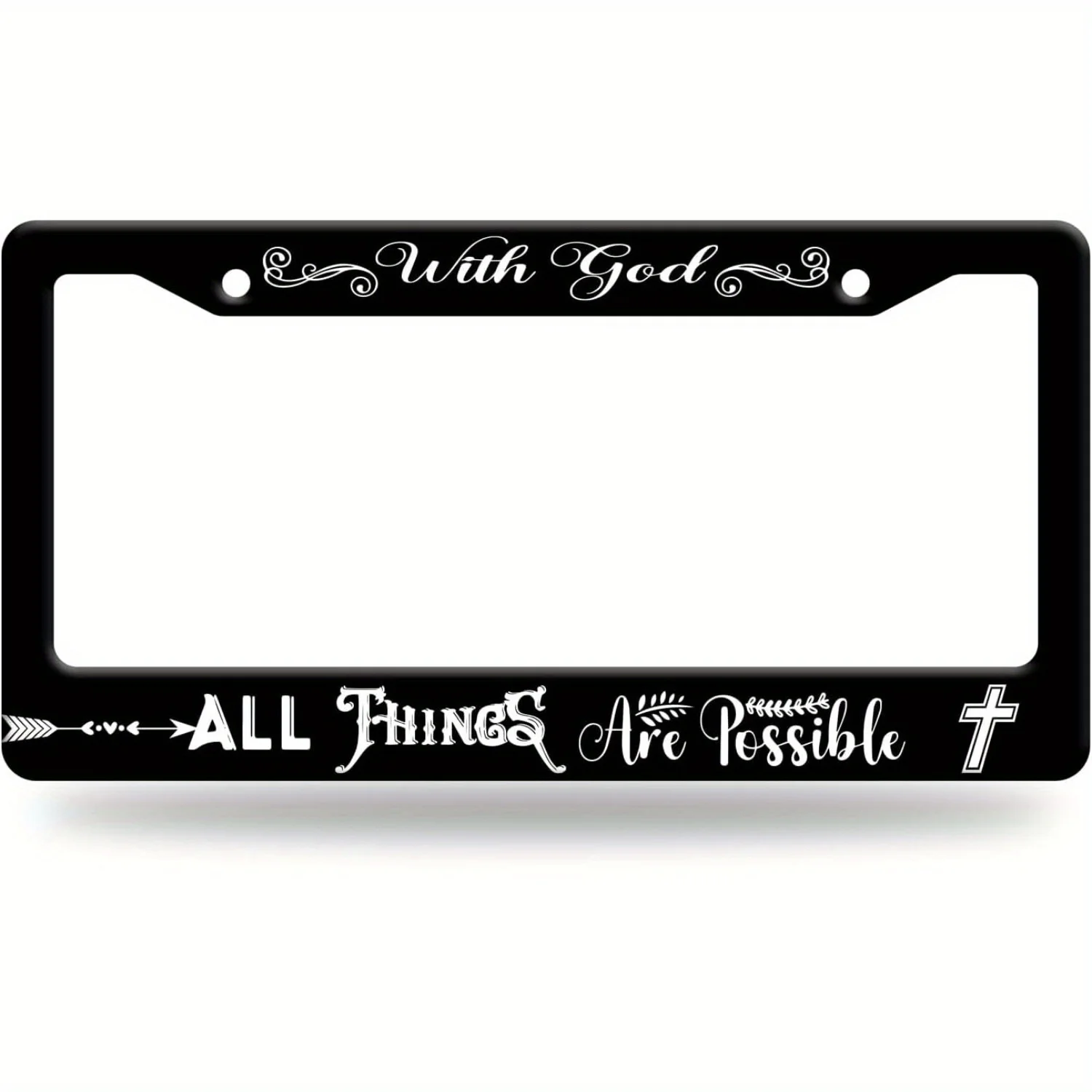 with God All Things are Possible License Plate Frame Christian License Plate Stainless Steel Funny License Plate Holder