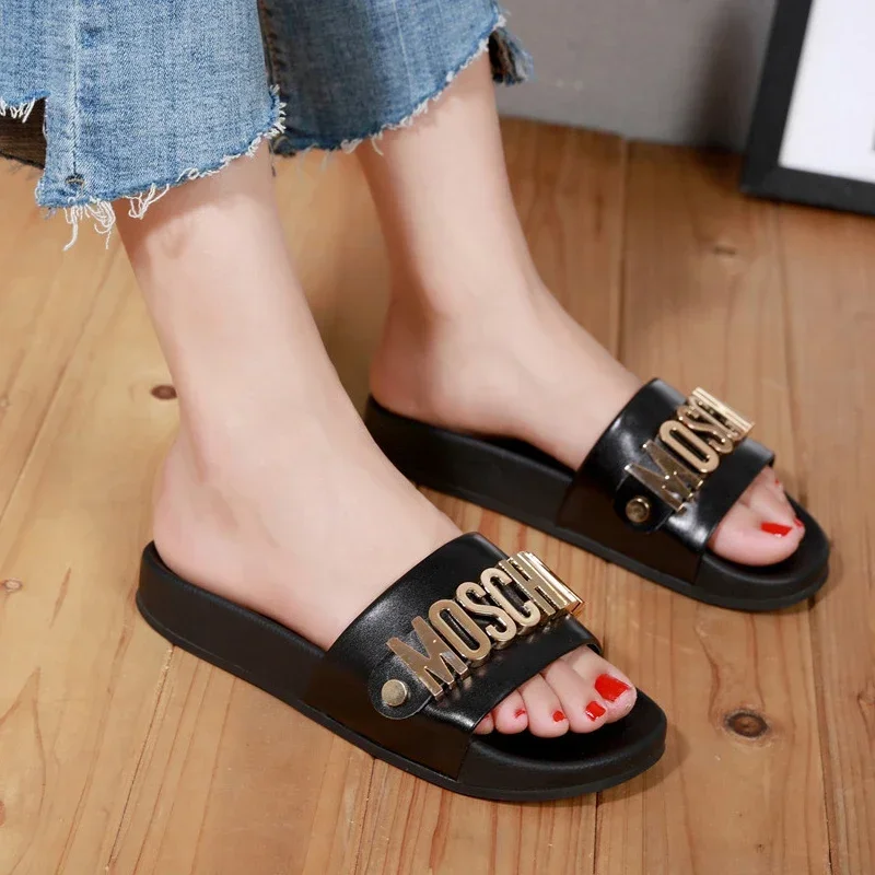 Fashion Women's Slippers 2024 Summer Net Red Slippers European and American Style Non-slip Simple Outside Wear Letter Slippers