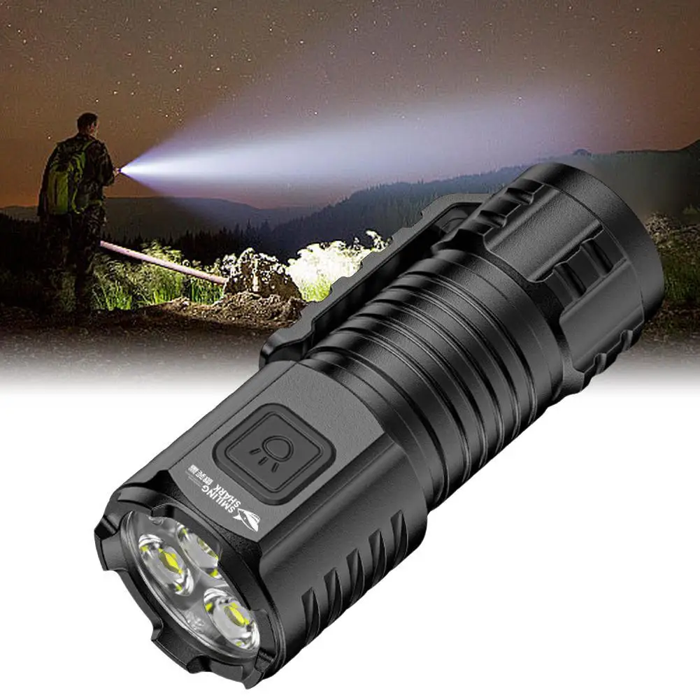 Mini Three Eyed Flashlight Flash Super Power Strong Light Rechargeable Bright Portable Waterproof Lighting For Hiking Camping