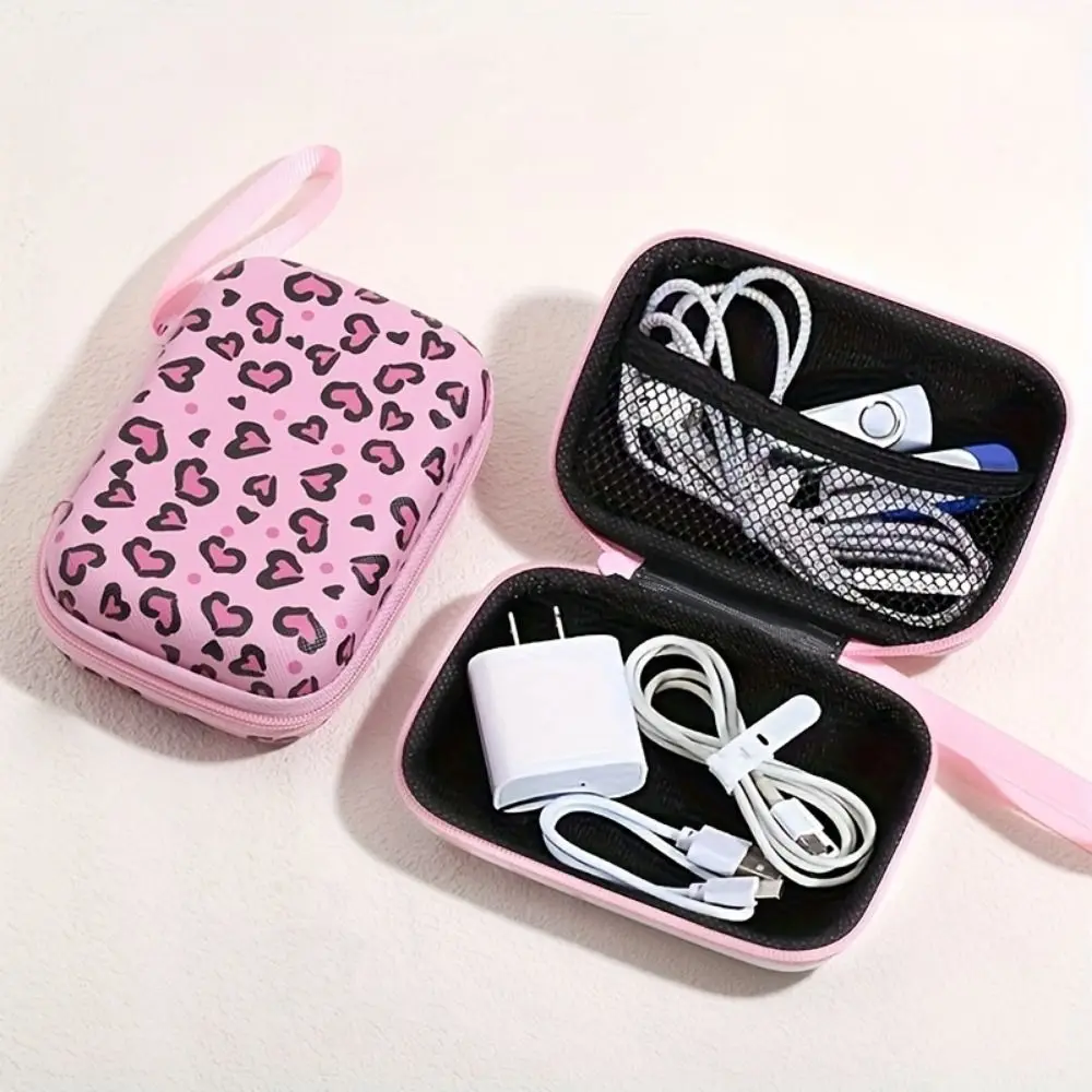 

Creative USB Charger Storage Leopard Print Cartoon Headphone Storage Case Square Shape Anti-collision Coin Purse