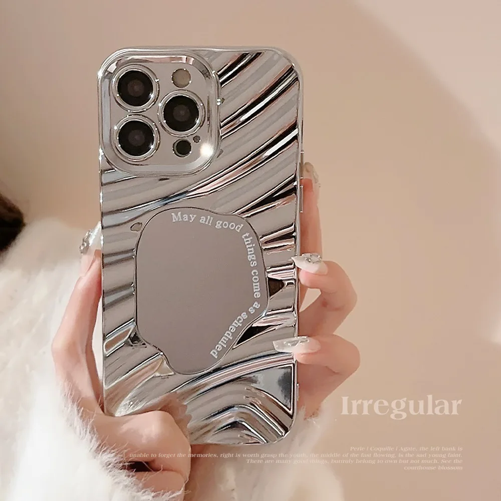 

Luxury Plating Mirror Wavy Phone Case For iPhone 15 14 13 12 Pro Max X XS XR 8 7 Plus SE 2022 Soft Shockproof Bumper Cases Cover