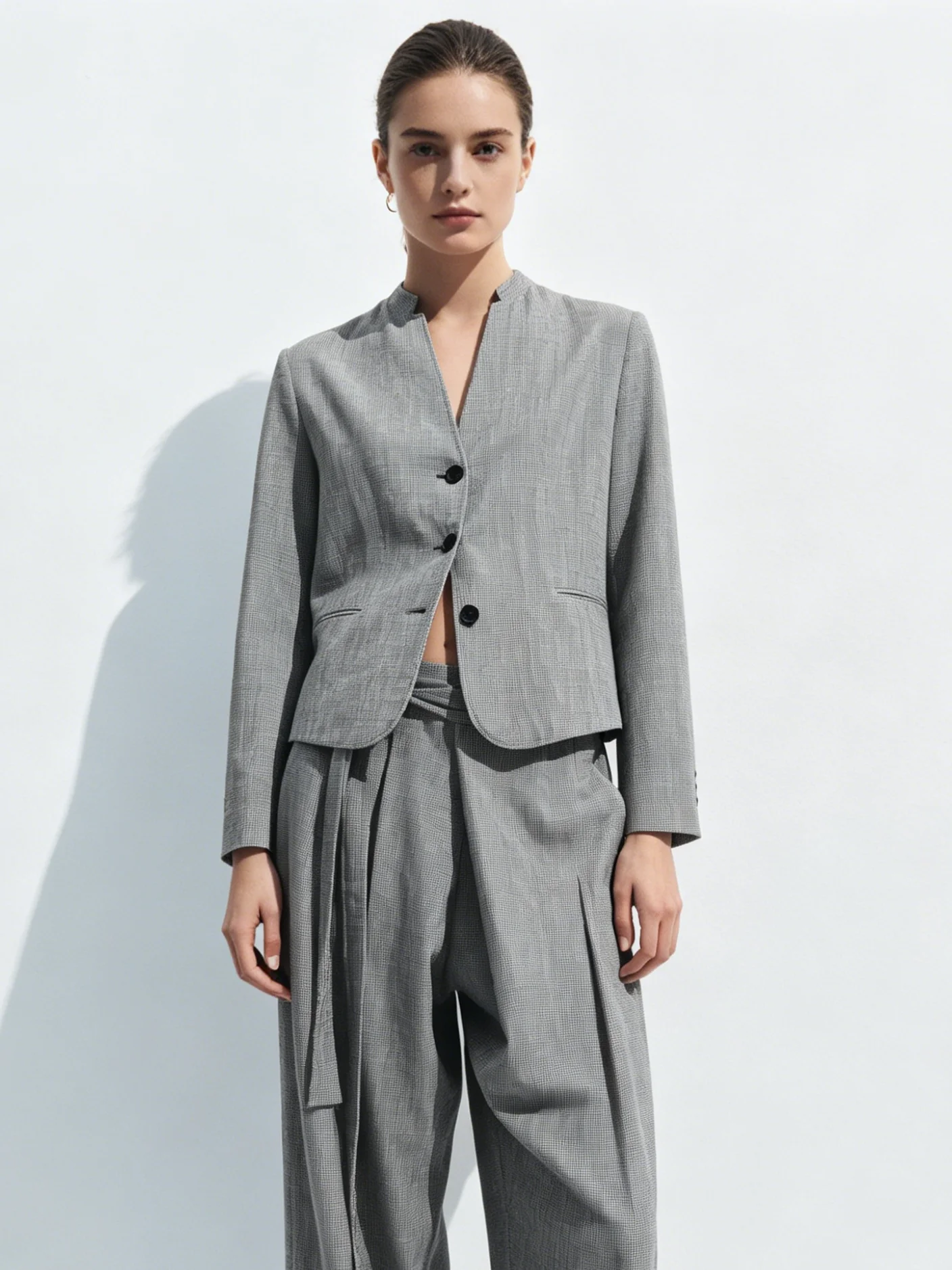 

LIMO Women's Linen V-Neck Jacket & Wide Leg Pants Set - Breathable Two-Piece Outfit Casual Chic Matching Suit for Spring Summer