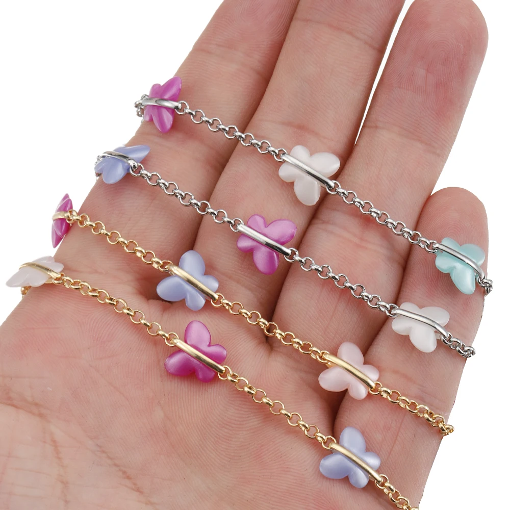 1meter Butterfly Bead Copper Chains Acrylic Bead KC Gold Color Rhodium Beaded Chains for Necklace Bracelet Jewelry Making DIY view 2