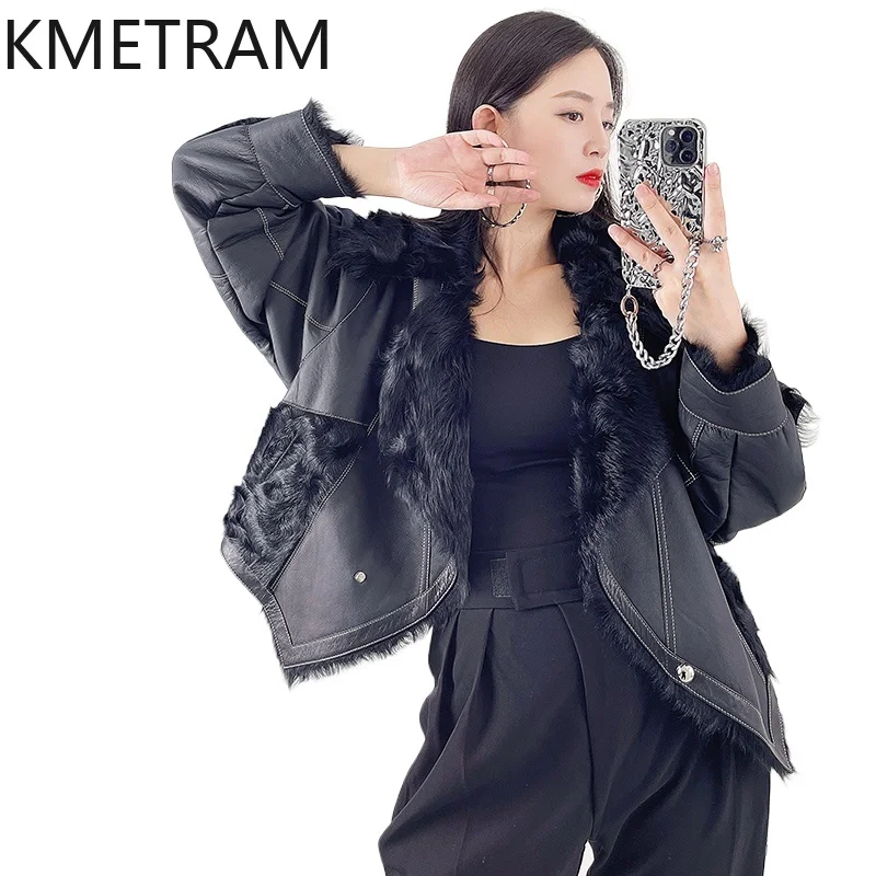 

Женская двусторонняя меховая куртка из натуральной овчины Xiaohu, черная шуба из натурального меха, зимние кожаные куртки, женская одежда 2025 шуба