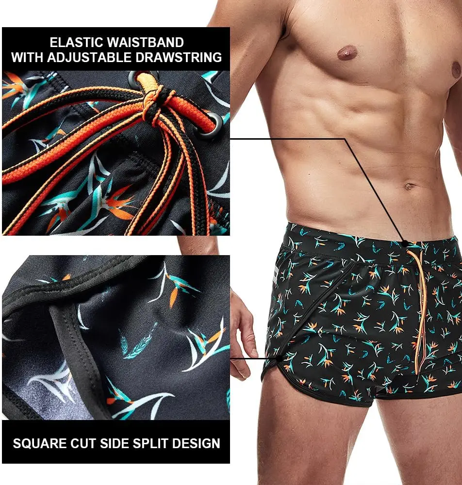 AIMPACT Mens Board Shorts Swim Trunks 3 inch Running Short Shorts with Lining Linner Hawaii Green Camo Surf Beach AM2815