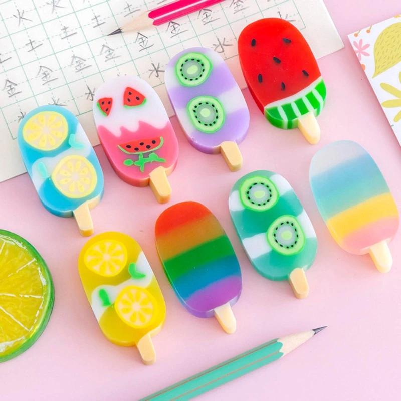 4 ชิ้นน่ารักไอศกรีมยางลบ Decompression ยางลบสำหรับนักเรียนเด็กนักเรียน Class รางวัล Dropship