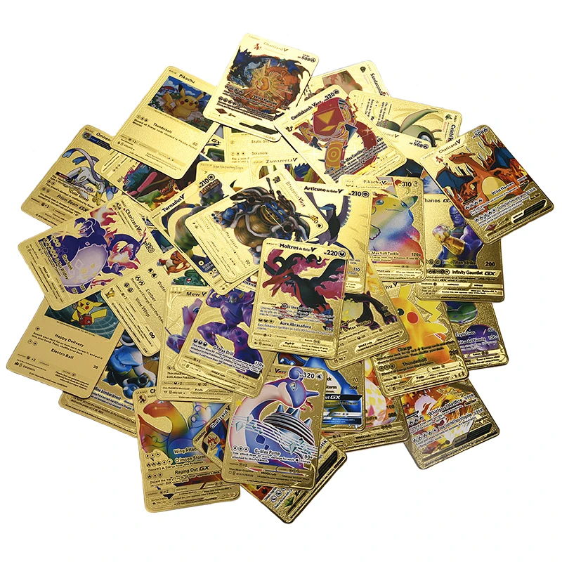 Goldene pokemon buchstaben spanisch französisch englisch pikachu pokémon gx vmax karten charizard seltene trainer sammel karten kinderspiel zeug