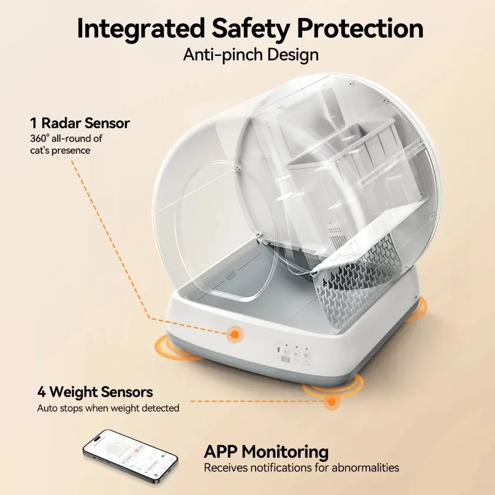 Modern Automatic Cat Litter Box with APP Control, Safety Sensors, Odor Isolation&Health Monitoring, Self-Cleaning Cat Litter Box