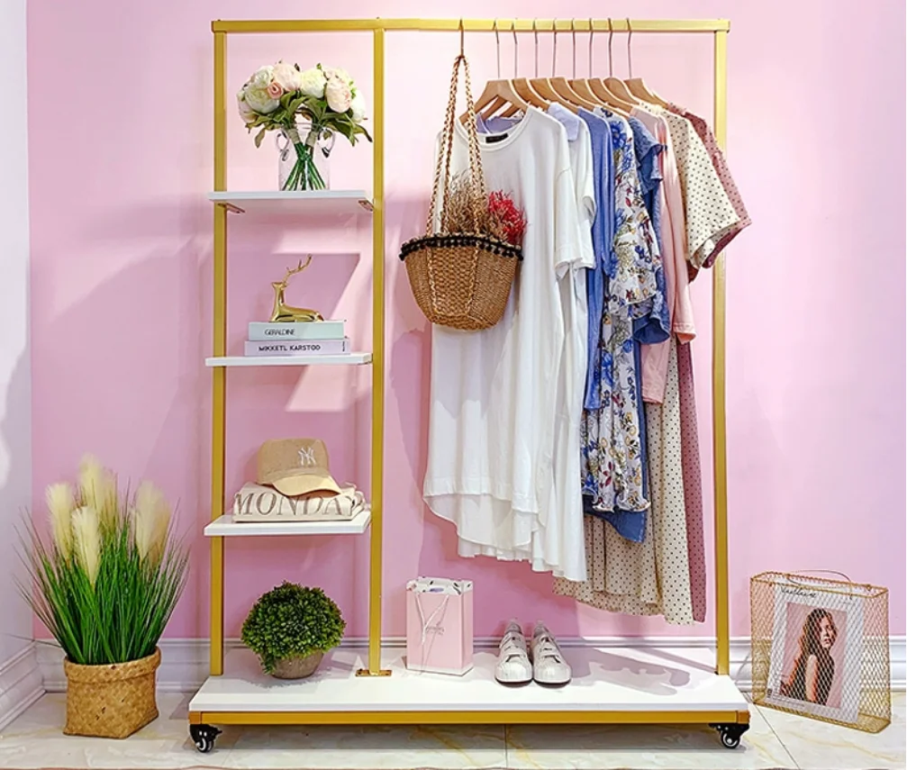 

Clothing shelves, display racks, floor standing shoe racks, storage partitions, hangers, clothing store specific middle island s