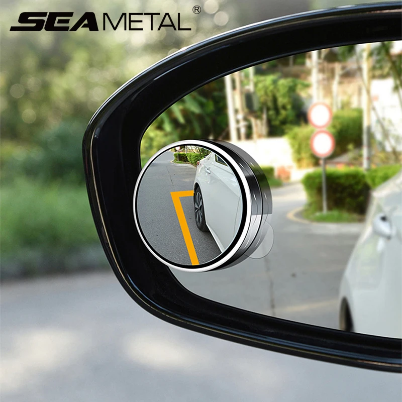 SEAMETAL 1 Pair Car Suction Cup Mount Auxiliary Rearview Mirror 360 Degree Rotating Wide-angle Round Frame Blind Spot Mirrors