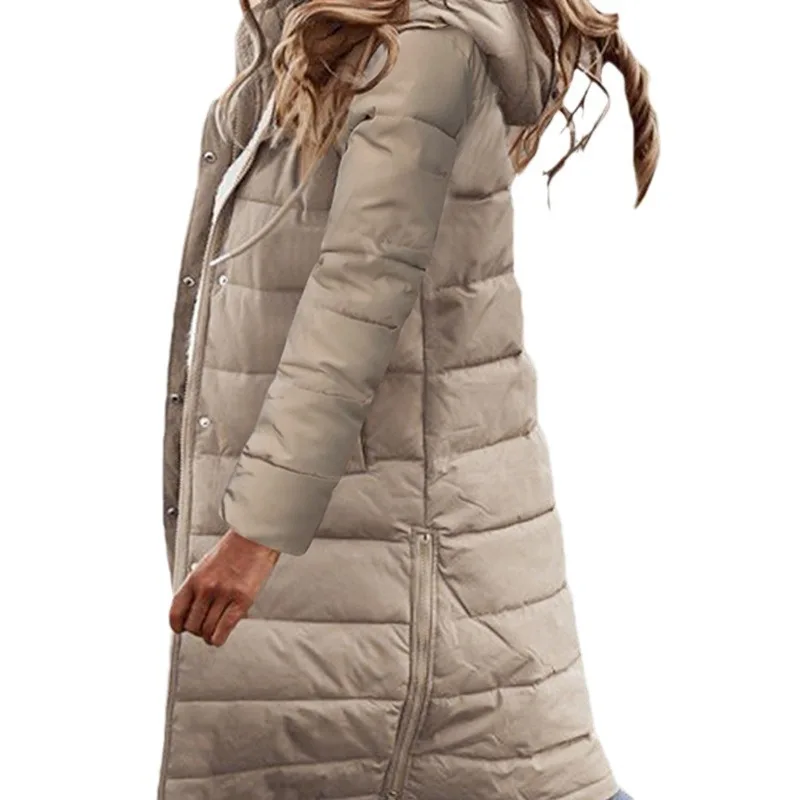 Dames Effen Kleur Capuchon Single-Gebrouwen Grote Jas 2023 Winter Nieuwe Parkas Jas Vrouwen Lange Mouw Rits Rechte Parkas Jas