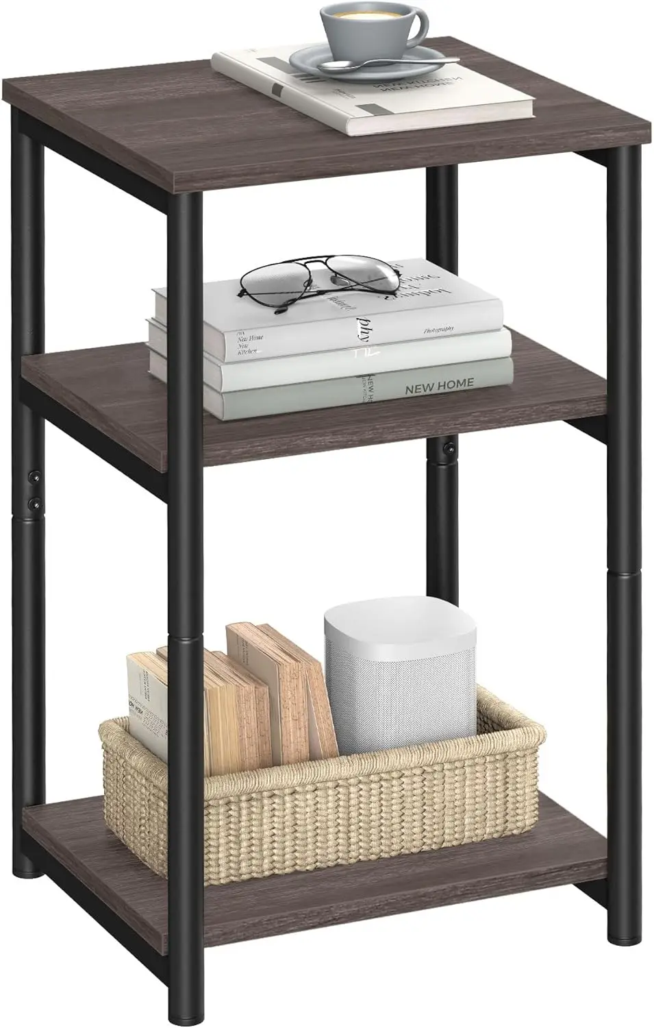 

Side Table, Small End Table, Tall Nightstand for Living Room, Bedroom, Office, Bathroom, Chestnut Brown and Classic Black ULE