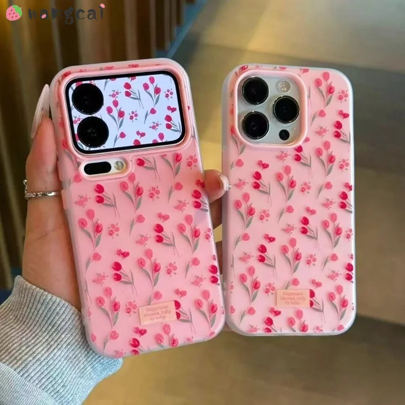 Coque de téléphone en gelée 2-en-1 à motif floral de tulipe pour OPPO F31 Pro Plus F29 F27 F25 F23 F21S F19 Pro Plus F19S F17 F9 Pro 4G 5G