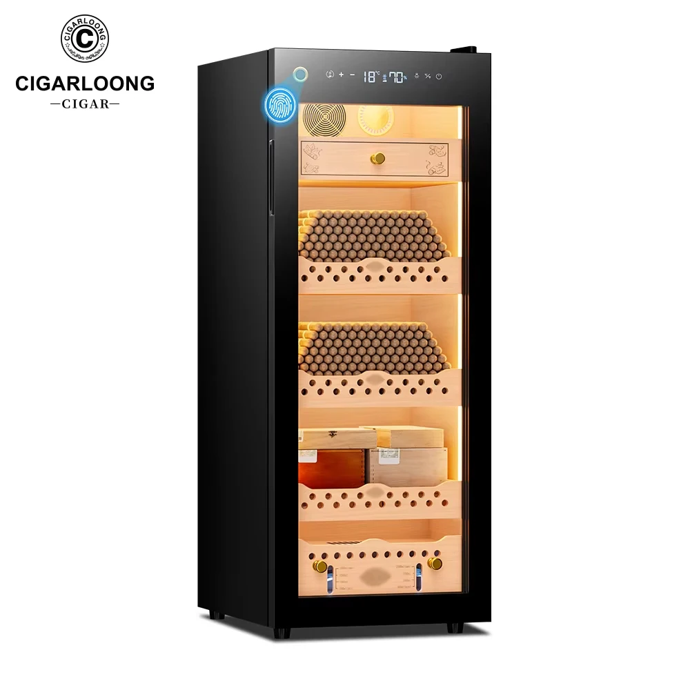 110C CIGARLOONG Constant Temperature and Humidity Compressor Refrigeration Spanish Cedar Wood Electric Cigar Humidor Cabinet