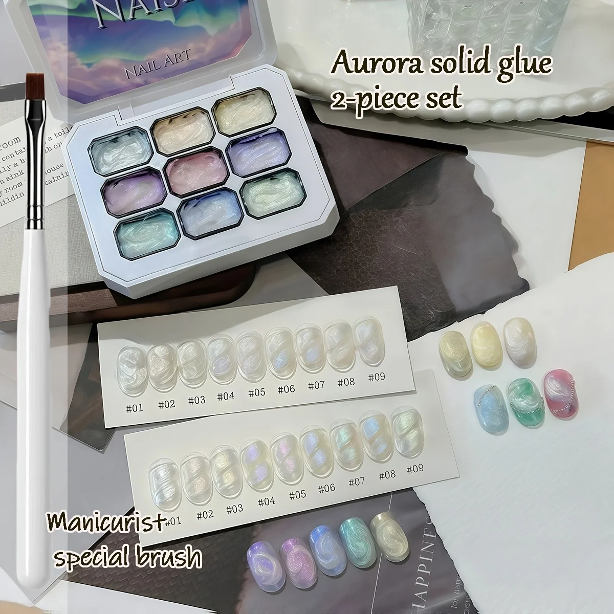 Multi-color Aurora Gel Nail Polish Set, 9 Different Dreamy Texture Nail Paints Aurora Holographic Gradient Color Super Shiny Pop