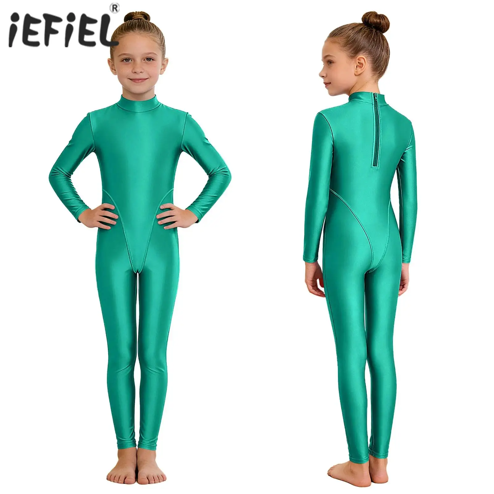 

Детский комбинезон для балета и танцев для девочек, гимнастический комбинезон с длинными рукавами и молнией сзади, боди для практики фигурного катания