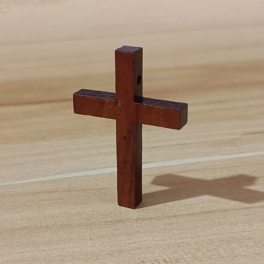 10PC Solid Wood Retro Cross Crucifix With Holes Pendant Christian Jesus Prayer Baptism Jewelry Gift Key Chains Necklace Hanging