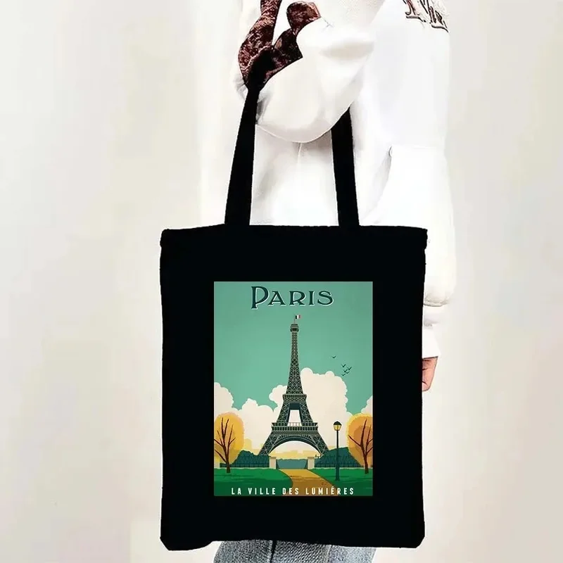 Paris Cityscape Women Shoulder Bag Tokyo Sydney Architectural Logo Eco Tote Large Capacity Portable Canvas Casual Shopping Bags