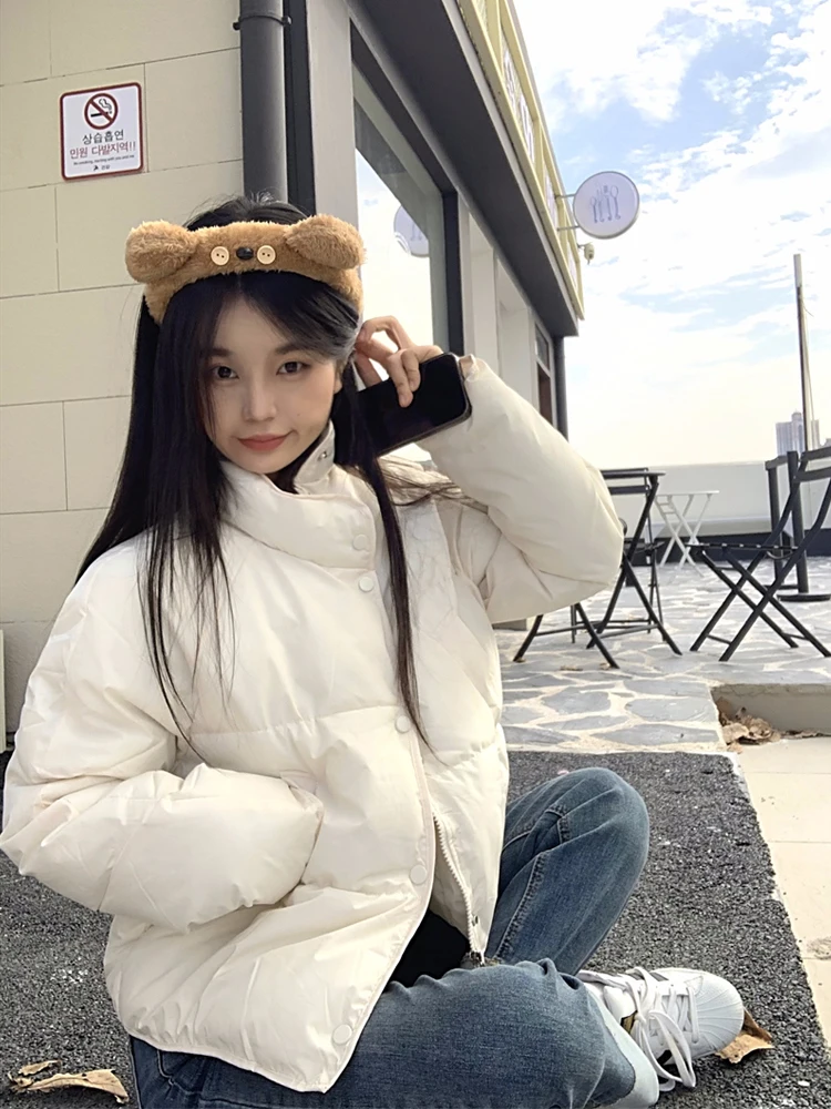 

Korean Sle Stand Collar Long Sve Loose Women's Cotton Jaet Gentle Outerwear Trendy Spring New Arrival Commute Thi