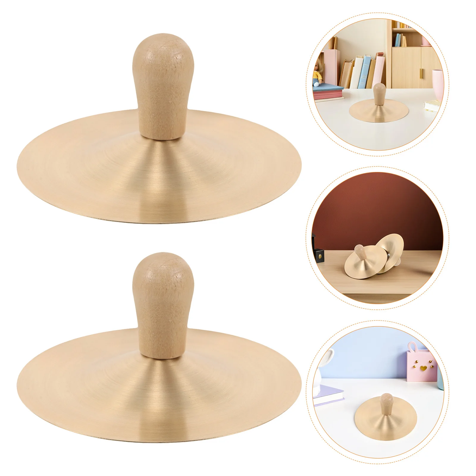 

1Pair Orff Copper Cymbals Mini Finger Cymbals with Wood Handles Small Percussion Instruments for Accurate Tuning Rhythm