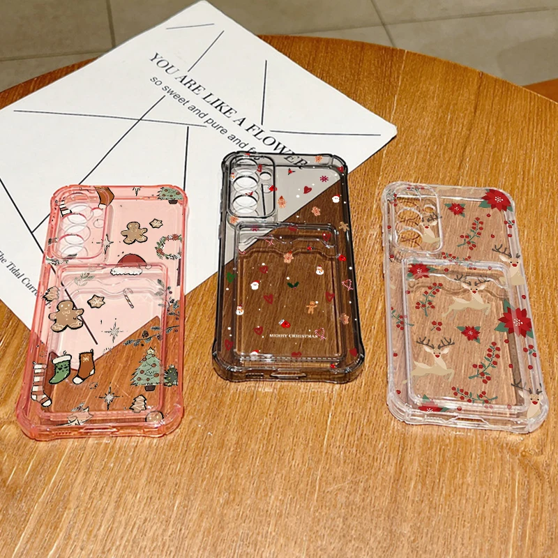 Custodia per telefono in TPU con tasca per carte per Samsung Galaxy A17 A56 A16 A36 A55 A15 A25 A35 A26 A54 5G Cover morbida stampata con cuore d'amore alce carino