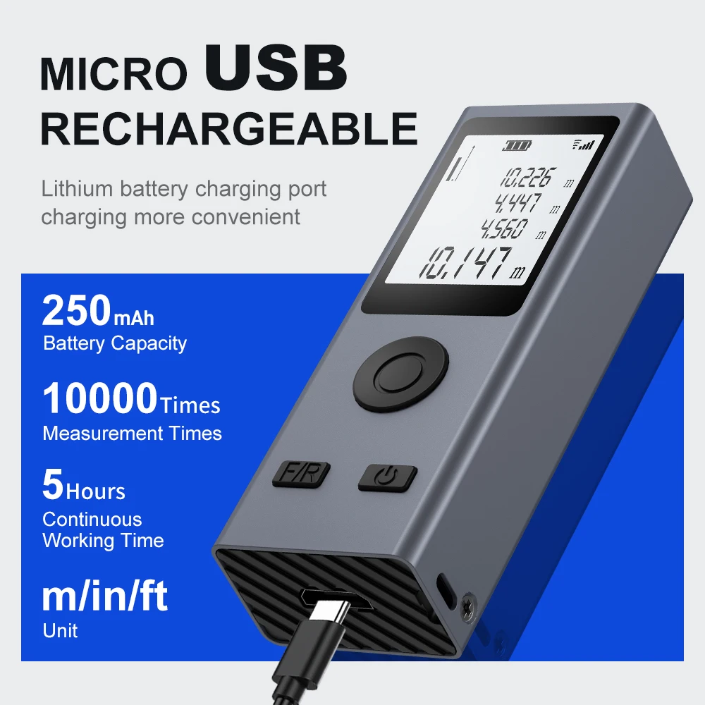 Nohawk Mini Smart Laser Distance Meter Measure Infrared Rangefinder USB Rechargeable Portable Handheld Laser Range Finder Tools