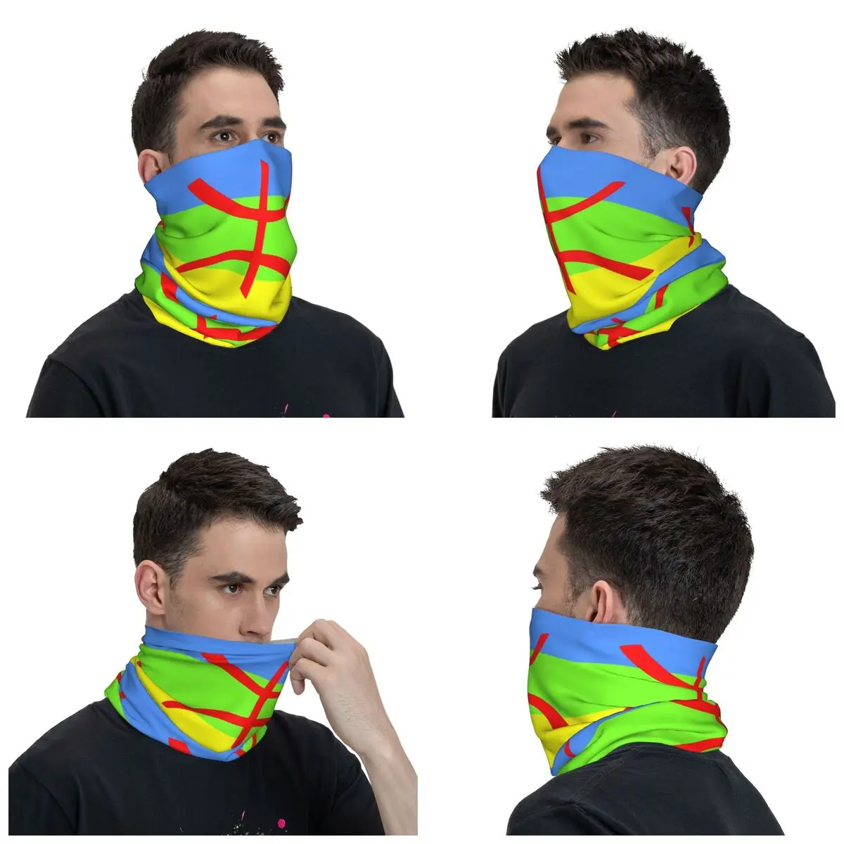 Custom Flag Of Amazigh Bandana Neck Gaiter Windproof Face Scarf Cover Women Men Berber Tifinagh Proud Headwear Tube Balaclava