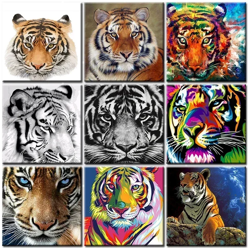 

390928 Painting By Numbers Diy Black White Tiger Head Painting By Number Kit Adult Gift Coloring Animal Picture On Canvas