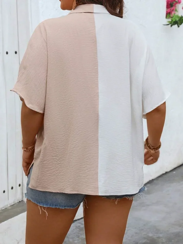 พลัสขนาดผู้หญิงฤดูร้อนเสื้อแฟชั่นเก๋สีบล็อกคาร์ดิแกนหรูหราระบายอากาศเสื้อเสื้อผ้าเหมาะสําหรับหลายโอกาส