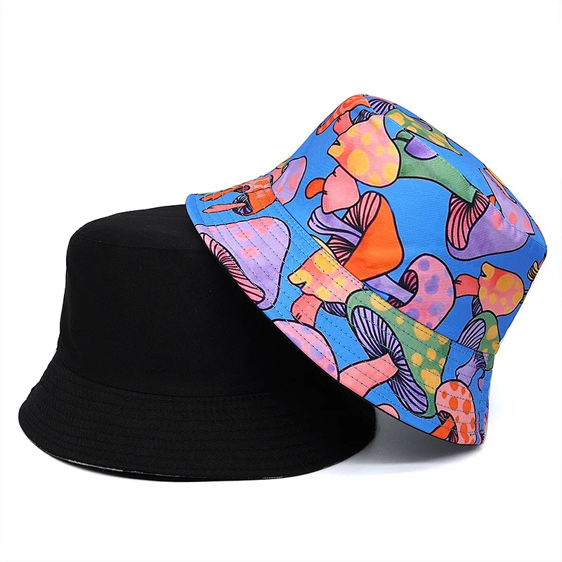 2024 Spring/Summer Fashion Sun-proof Hat Reversible Mushroom Print Bucket Hat Big Brim Unisex Outdoor Fisherman Cap