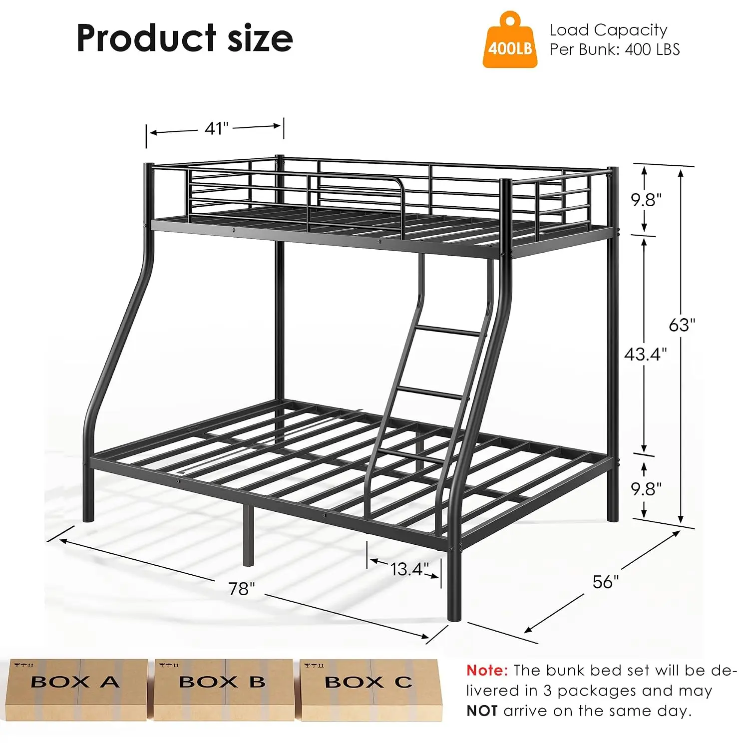 Twin Over Full Bunk Bed with 6 Inch Memory Foam Mattresses, Customized