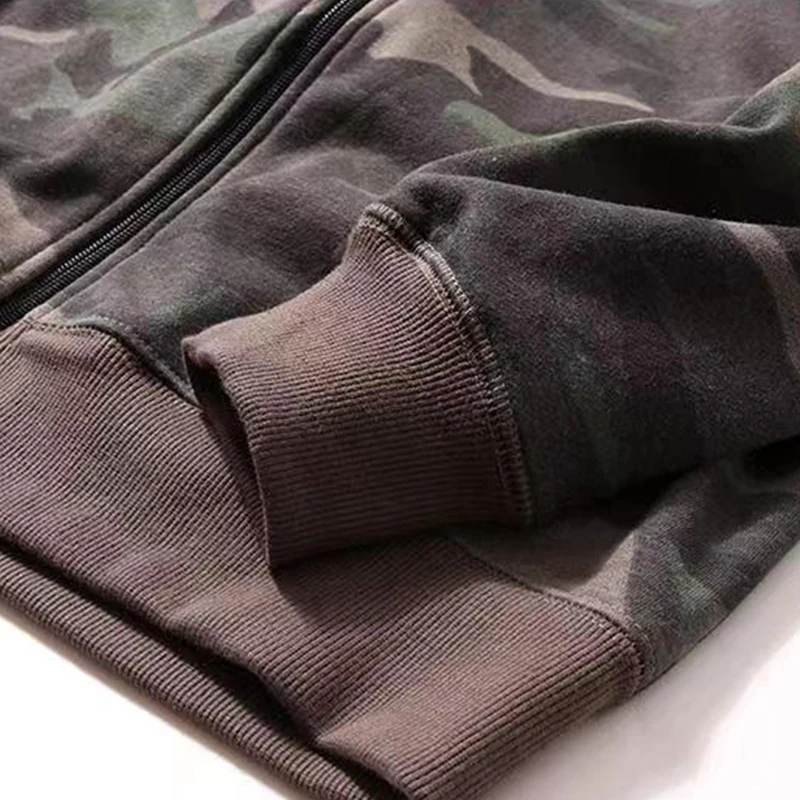 Stand Collar Cotton Terry Fabric Men Camouflage Jacket 2024 Spring Autumn Military Style Mens Camo Pattern Zip Up Coat