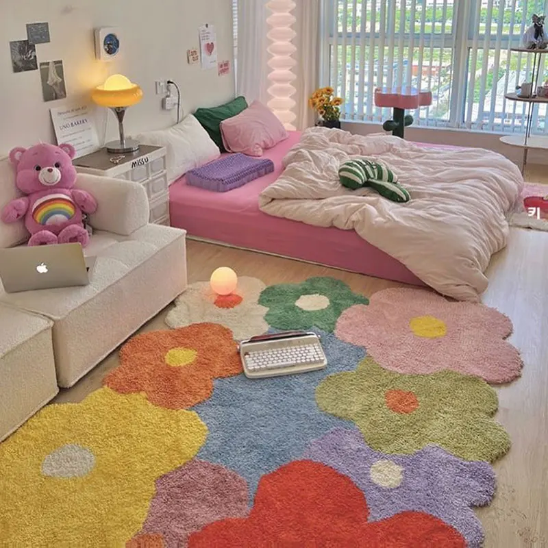 

Irregular Shaped Floral Rug With Multicolored Flowers Perfect Bedroom Decor For Girls Living Room Area Rug Home Decor