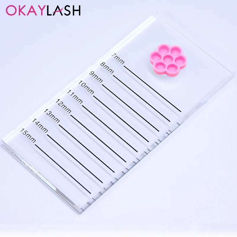 Clear Crystal Eyelash Extension Scale Board Mark Pad  2 In 1 Acrylic Graft Lash Pallet Plate With Glue Holder Cup Accessories