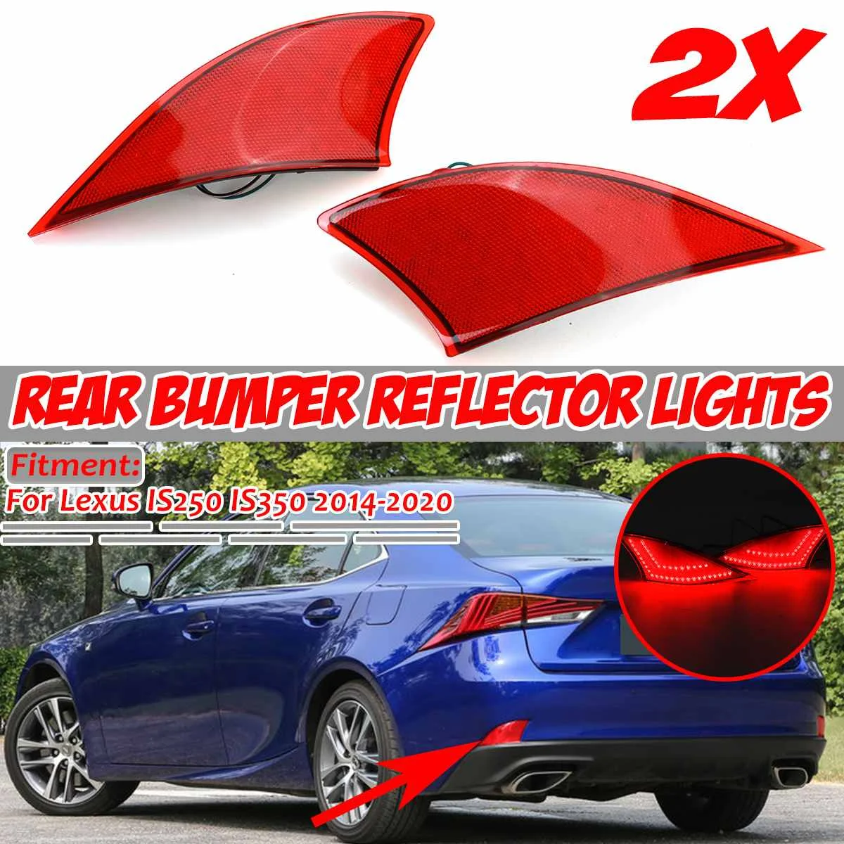 Pop LED Car Rear Bumper Reflector Light Stop Brake Lights Reflector Lamp For Lexus IS250 IS350 2014-2020 ABS Plastic