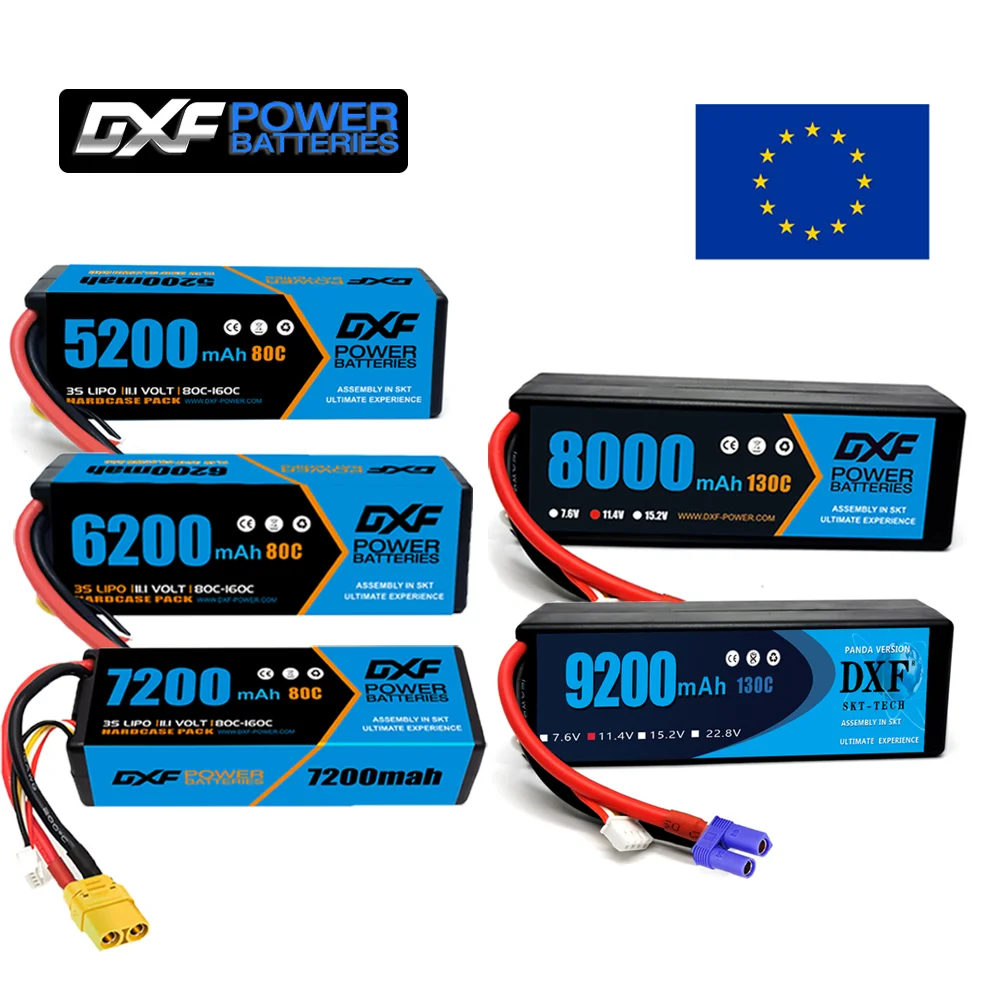 DXF 3S Lipo แบตเตอรี่5200mAh 6200mAh 80C 7200mAh 8000mAh 9200mAh ปลั๊ก XT90 EC5 130C ฮาร์ดเคสสำหรับ mobil RC รถแข่งเรือบรรทุกสินค้า