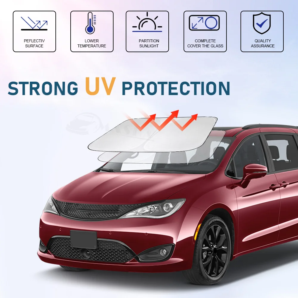 Windshield Sun Shade for Chrysler Pacifica Minivan 2017-2023 2024 Window Sunshade Sun Visor Protector Foldable Blocks UV Rays