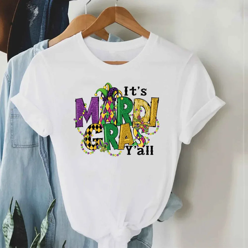 Mardi Gras Shirt for Women It's Mardi Gras Yall Shirt Carnival T-Shirt Graphic Short Sleeves Tee Tops Clothes