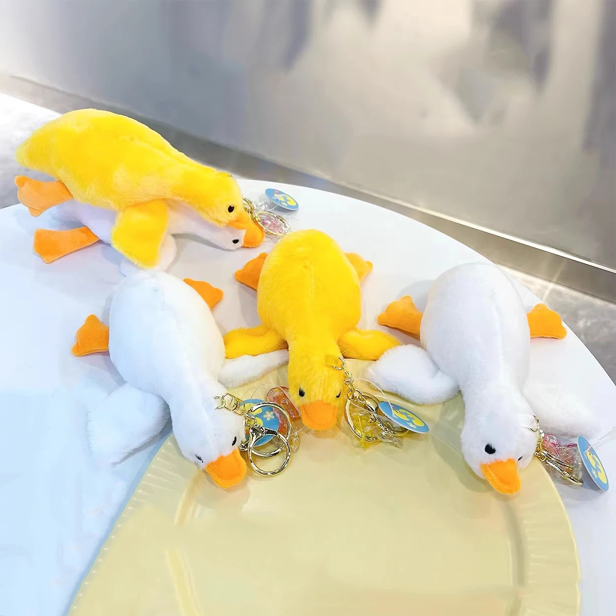 Simulated Animal White Goose Yellow Wild Swan Pendant Bag Decoration Key Ring Chain Plush Toy Stuffed Doll Boy Girl Friend Gift