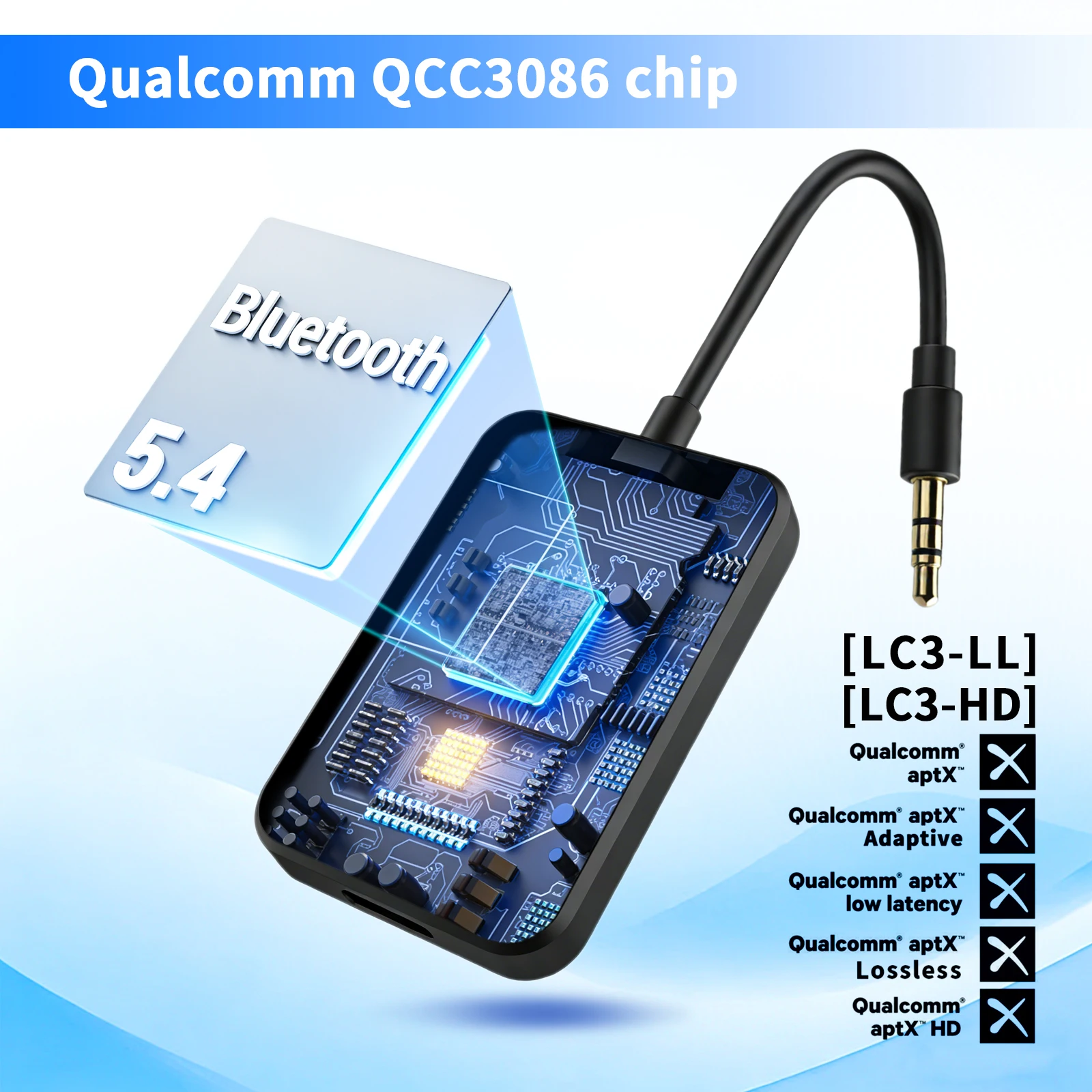 Adapter nadajnika audio LE Audio Bluetooth 5.4 do słuchawek telewizyjnych z AptxLossless Auracast LC3 do gier Oglądanie muzyki-Elect — zdjęcie produktu 2