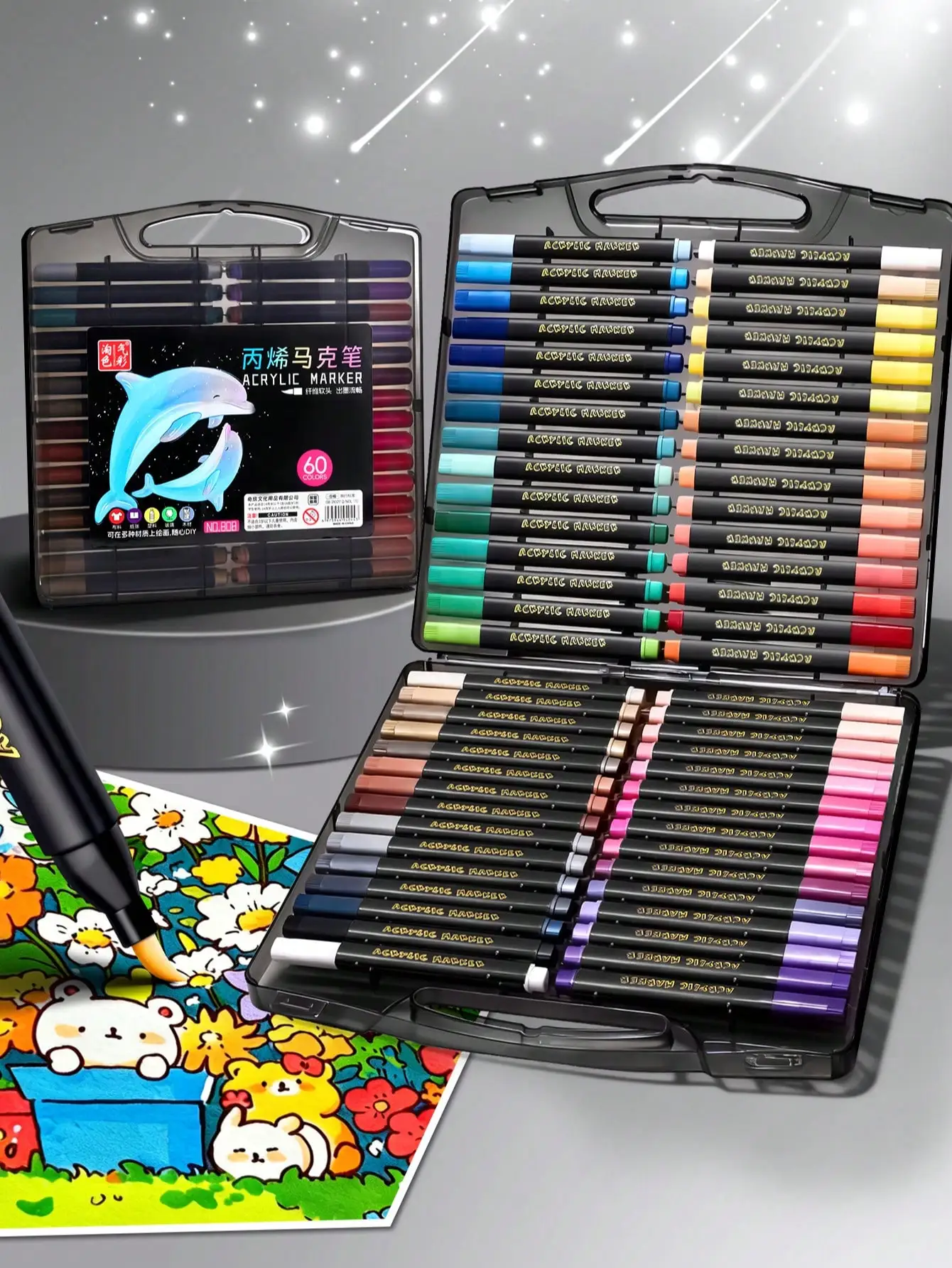 

12/24/36/48/60 Colors Acrylic Marker Pens, High Fiber Soft Tip Art Markers, Triangular Barrel Markers, Suitable For Rock Paintin