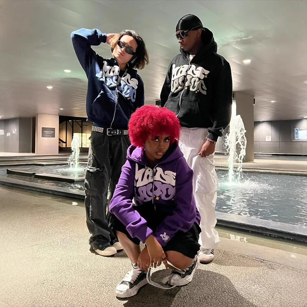 

Готический дизайн Y2K 2024: Новая уличная хип-хоп толстовка с принтом и молнией, женская модная куртка из полиэстера и триацетатного волокна