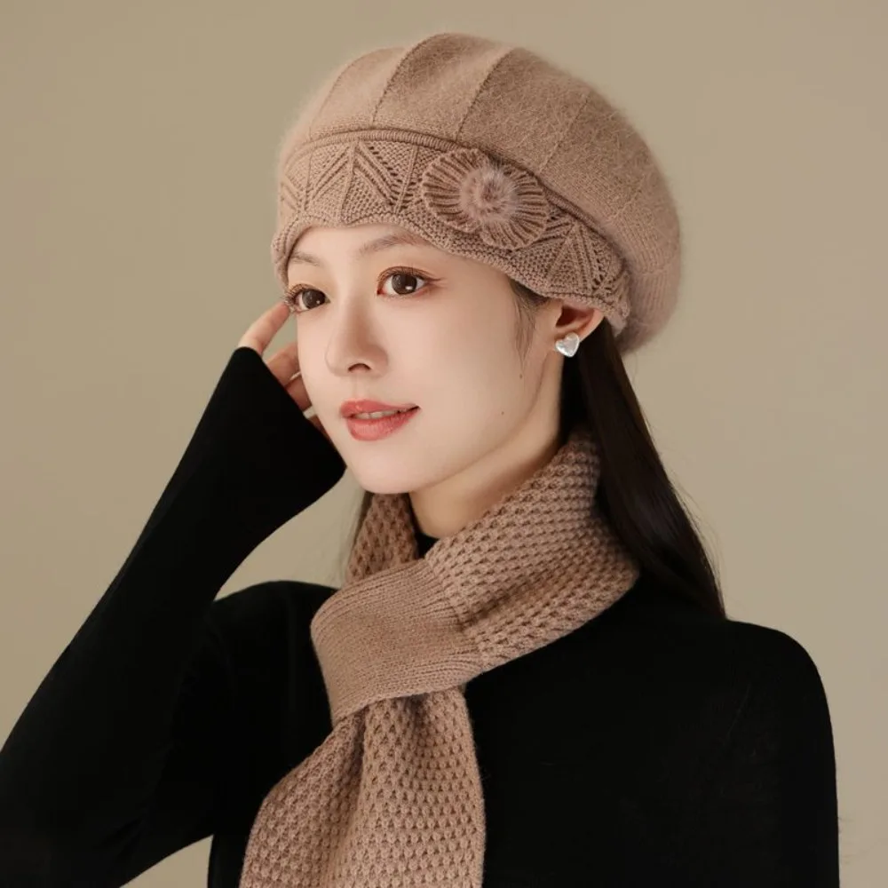 Sciarpa per cappello da mamma addensata casual Cappelli lavorati a maglia antivento e resistenti al freddo Sciarpa per cappello caldo in pelliccia di coniglio per climi freddi