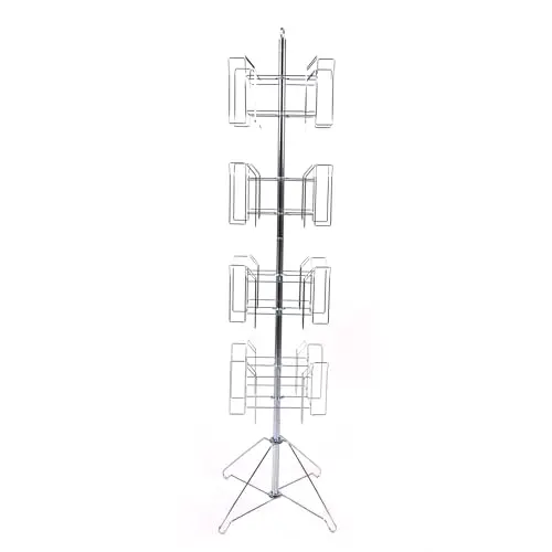 4-Tier Chrome Rotating Standing Literature Rack - 64'H x 16